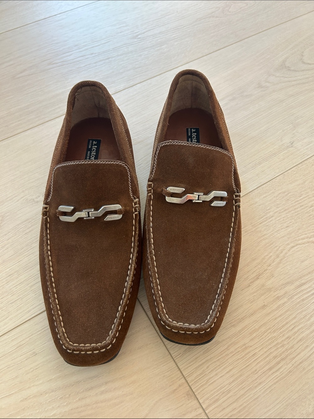 a. testoni Brown Suede Bit-Detail Slip-On Loafers size 8